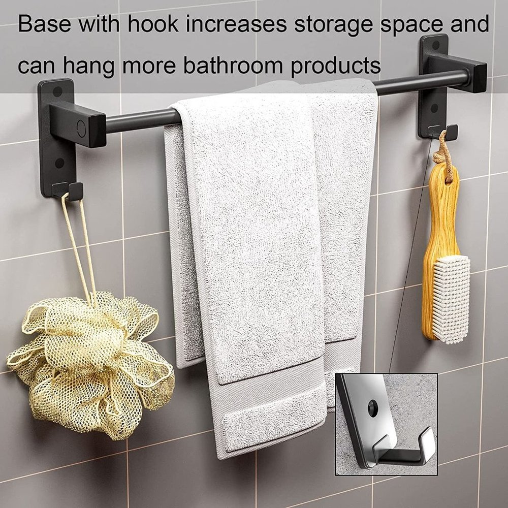24 Inch Matte Black Towel Rack with Hooks - Picture 5 of 7